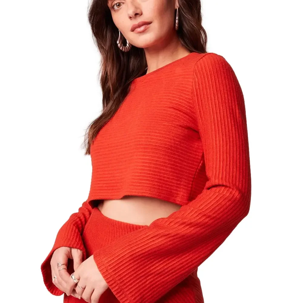 BAND OF THE FREE by Band of Gypsies ALIZE RUST LONG SLEEVE CROP TOP